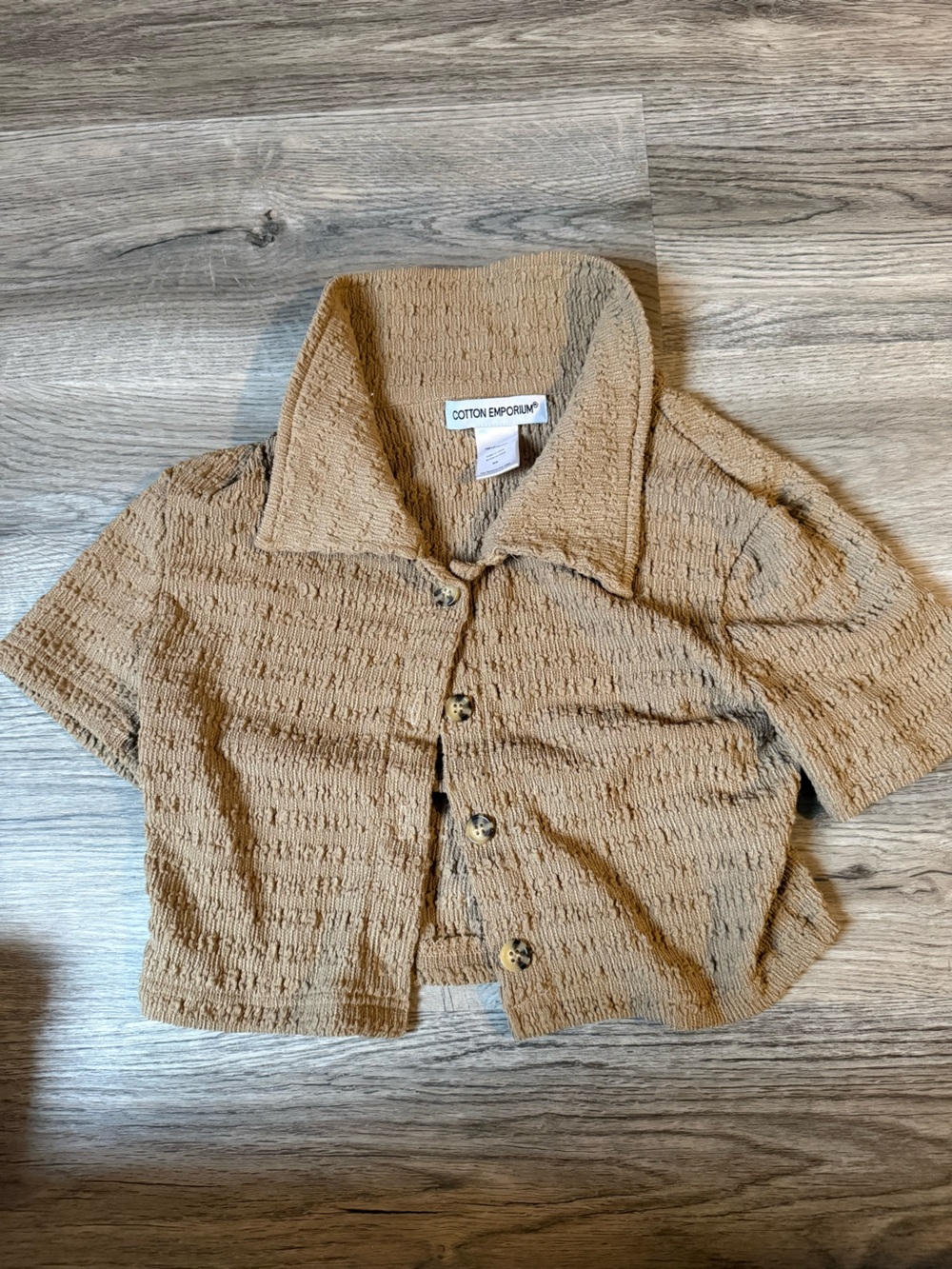 Cotton Emporium Textured Camel Button Front Cardigan